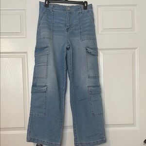 High Rise Blue Cargo Jeans